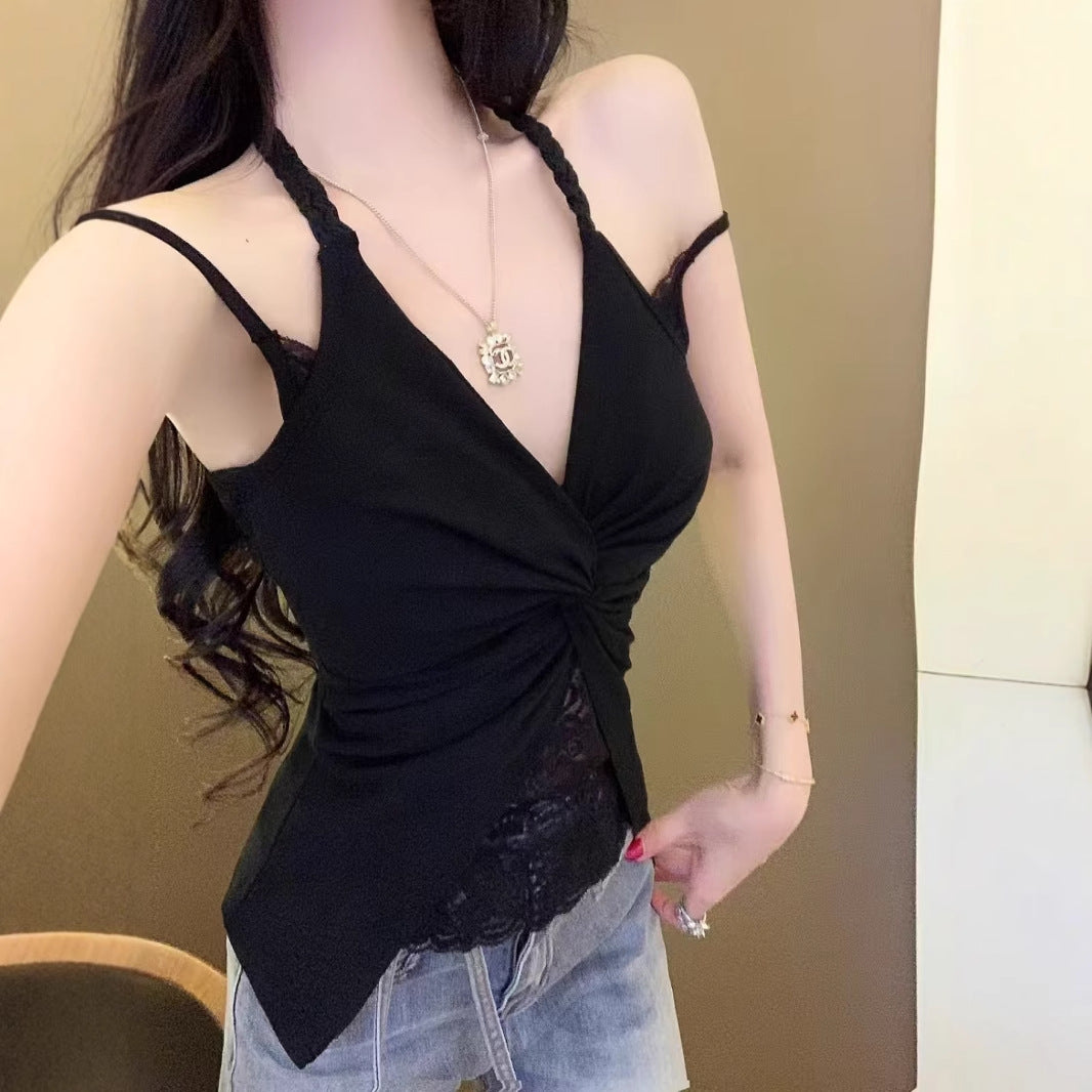 Womens White Halterneck Camisole With Built-in Padded Cups For Summer