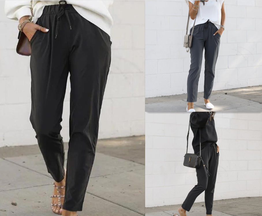 Drawstring Casual High-waist Pencil Pants