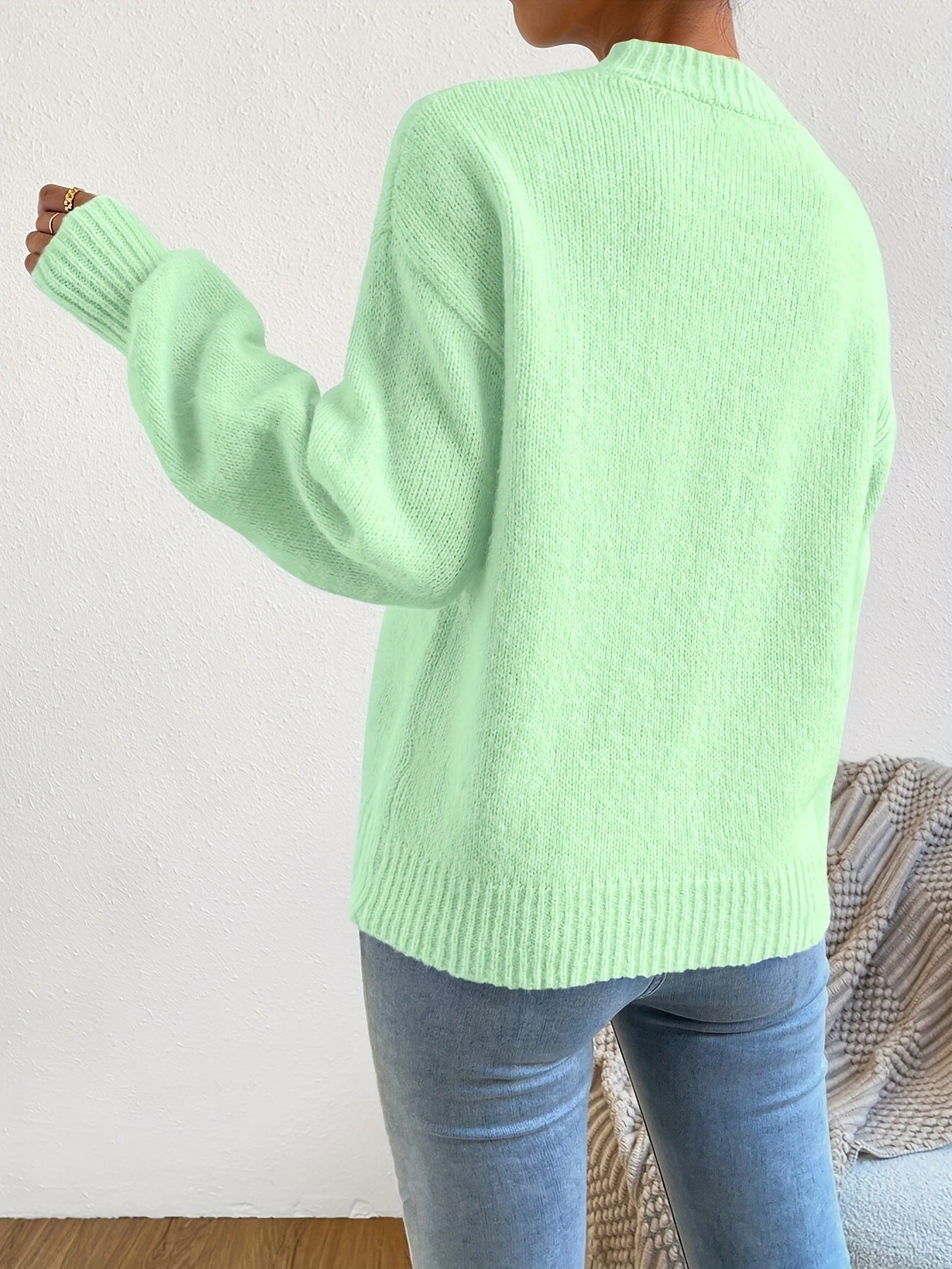 Round Neck Small Turtleneck Drop-shoulder Knitted Pullover