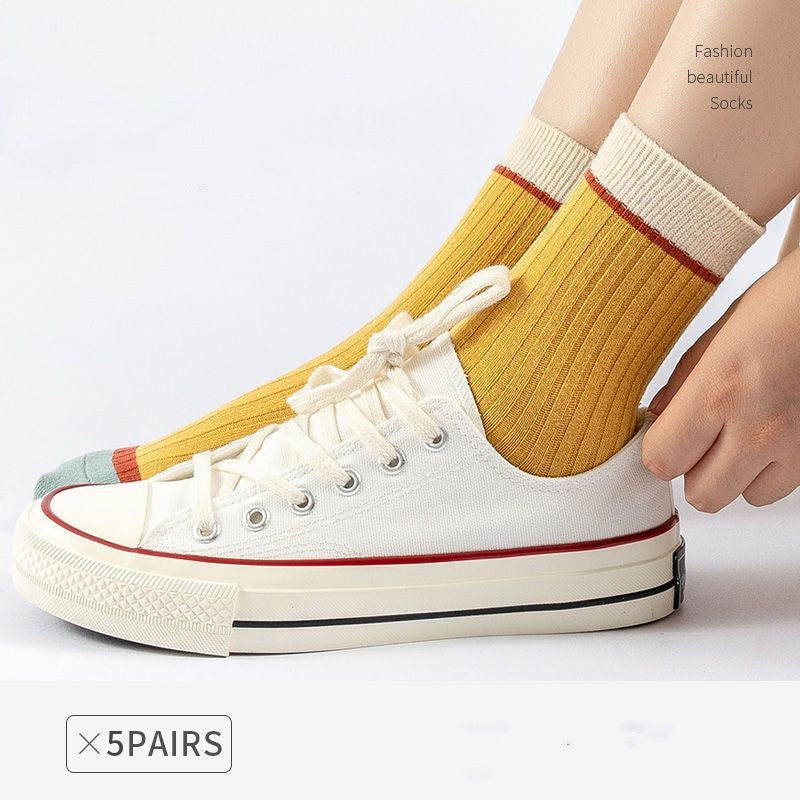 Female Mid-calf Length And Breathable Sweat-absorbent Socks