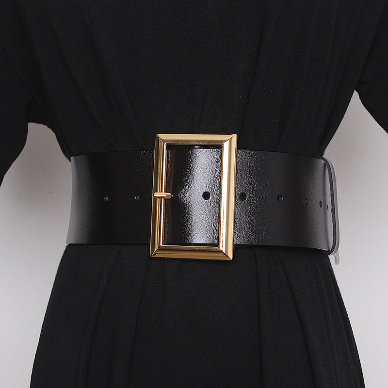 Fashion Cowhide Patent Leather With Coat Skirt Wide Belt