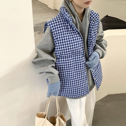 Retro Blue Plaid Vest For Boys And Girls Winter