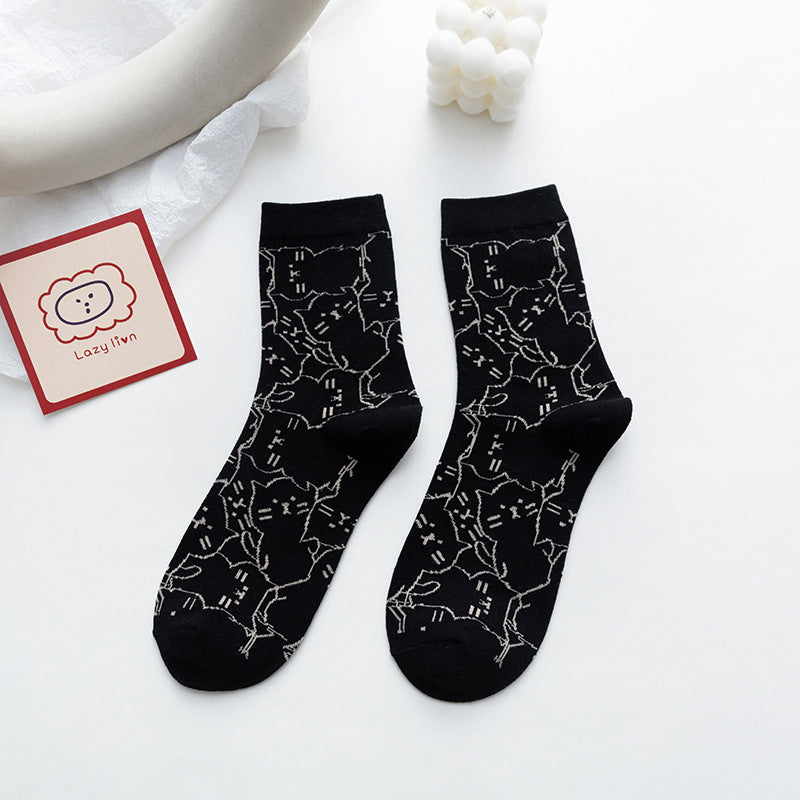 Japanese Cartoon Cartoon Cat Sweet Medium Tube Cotton Socks