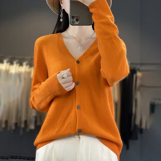 Women's V-neck Seamless Front Line Ready-made Garments Wool Cardigan