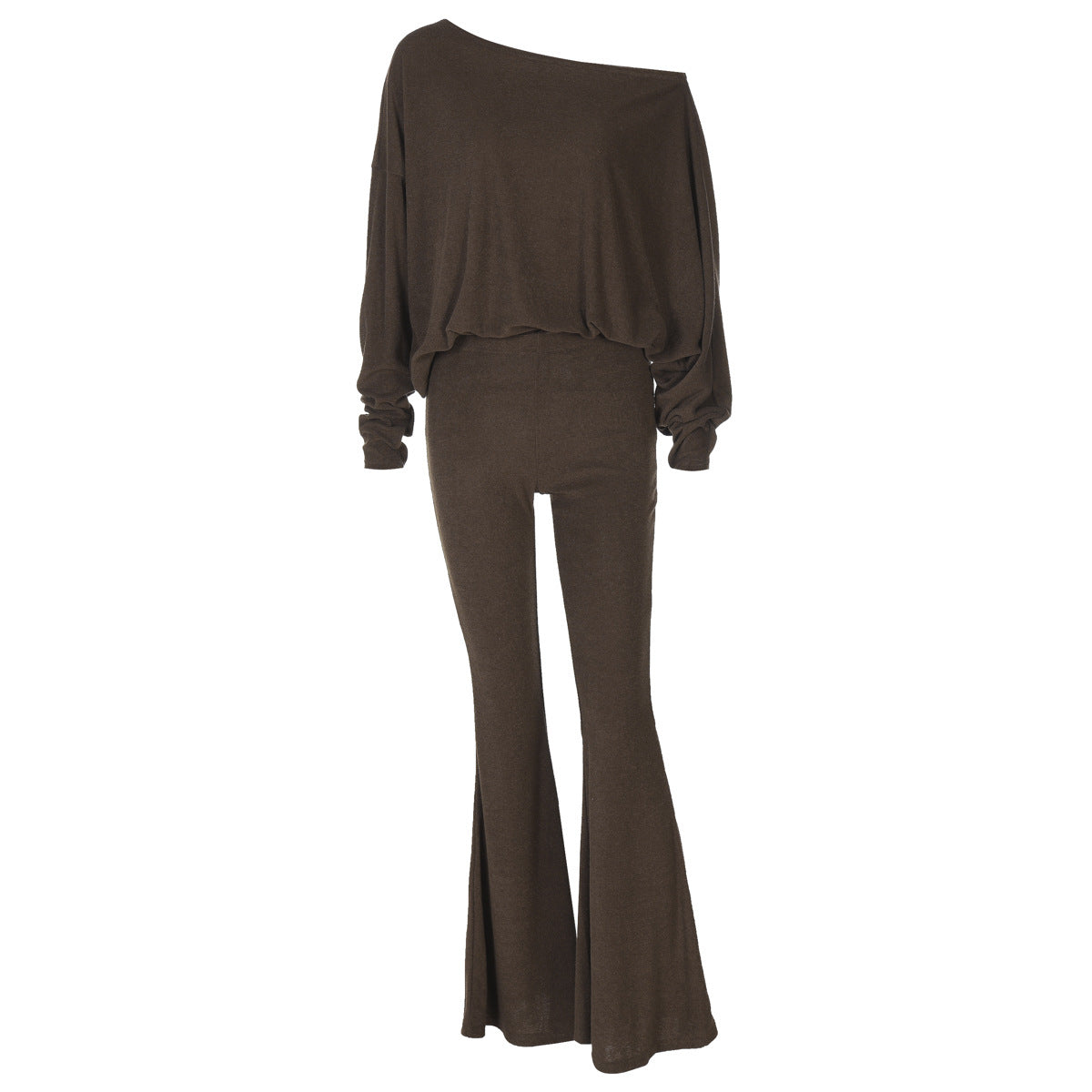 Instagram-style Off-shoulder Long-sleeve High-waist Flared Pants Fashionable Women's Suit
