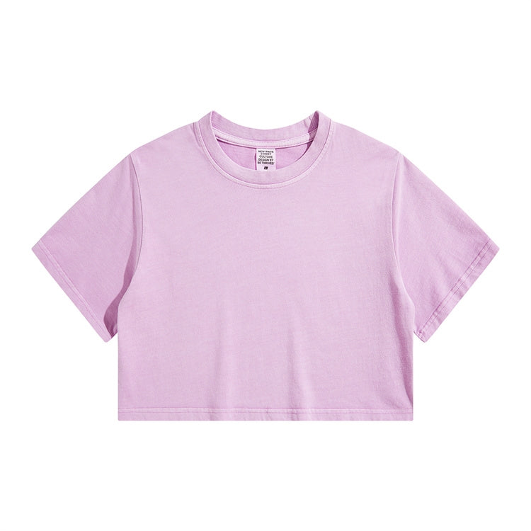 High Waist Cropped T Shirt With Navel Design