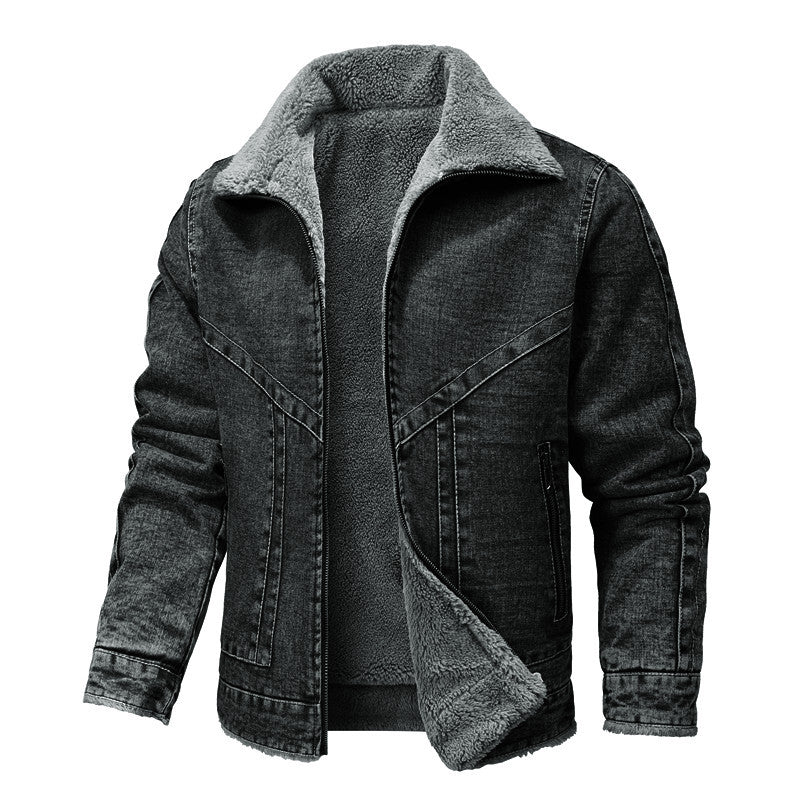 Retro Rever Løs Bomuldsjakke Med Fleecefor Og Fortykkende Denimjakke