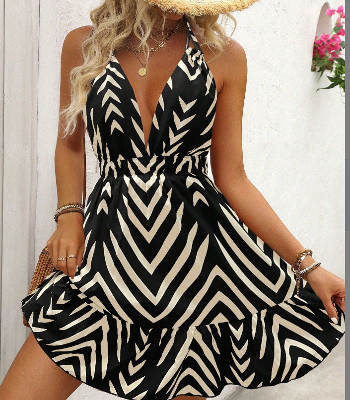 Elegant Random Print Tie-Dye Maxi Dress