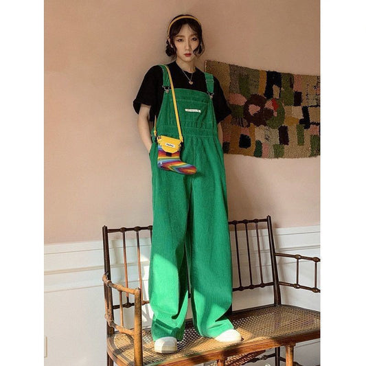 Retro fløjlsbukser overalls til kvinder, løse jumpsuit med brede ben