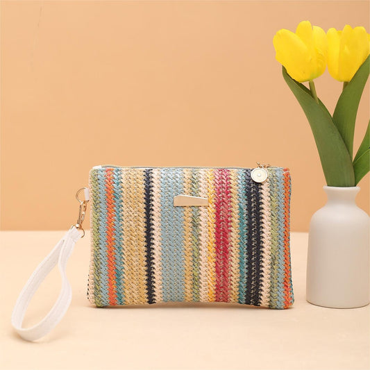 Online Influencer Regnbue Vævet Taske Clutch Møntpung