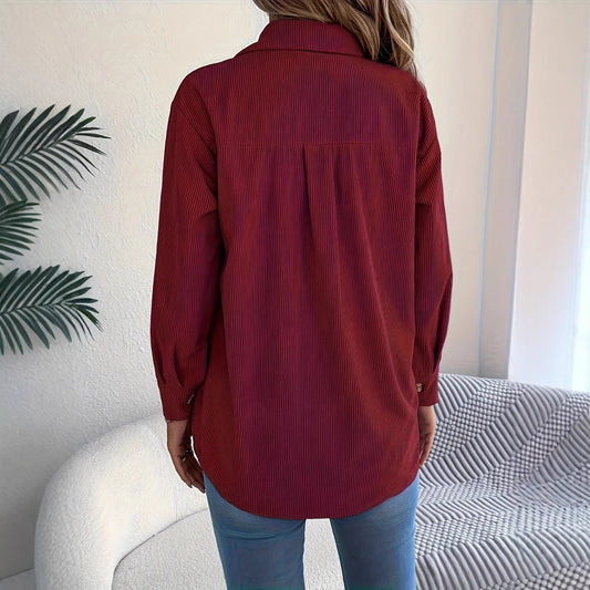 European And American Corduroy Striped Mid-length Coat Shirt