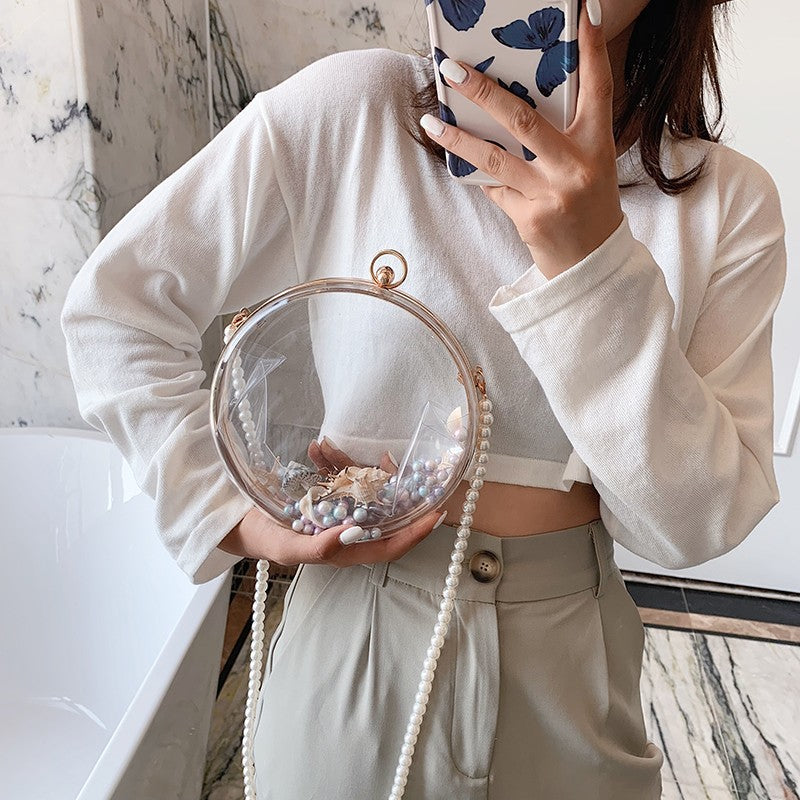 Transparent  Small Bag Jelly Net Red Girl Pearl Chain