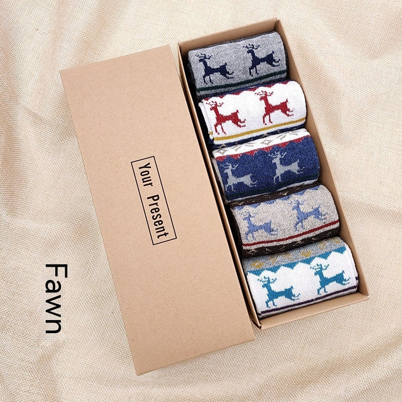 Men's Boxed Mid-calf Wool Socks 5 Pairs