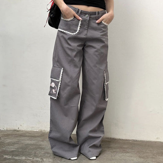 Women's French Contrasting Lace Loose Casual Pants