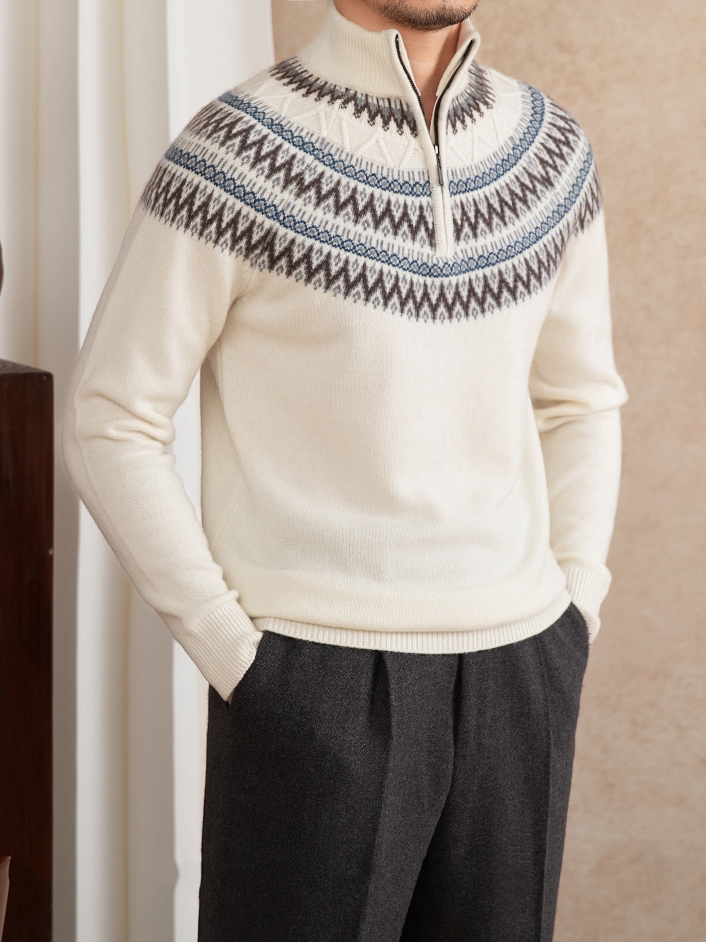 Uld Slank Pasform Kravebroderi Varm Mode Vintage Sweater