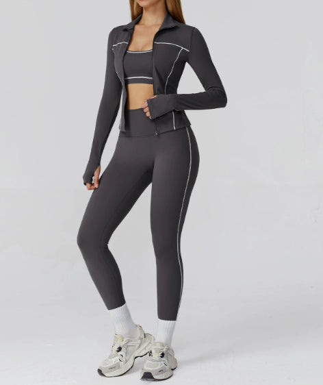 Zipper Slim Fit Yoga Health Sports Three-piece Suit