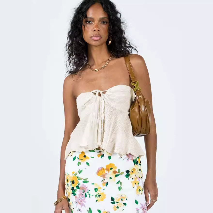 Sommer Off-shoulder Hot Girl Ensfarvet Kort Vest Tubetop Til Kvinder