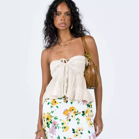 Sommer Off-shoulder Hot Girl Ensfarvet Kort Vest Tubetop Til Kvinder