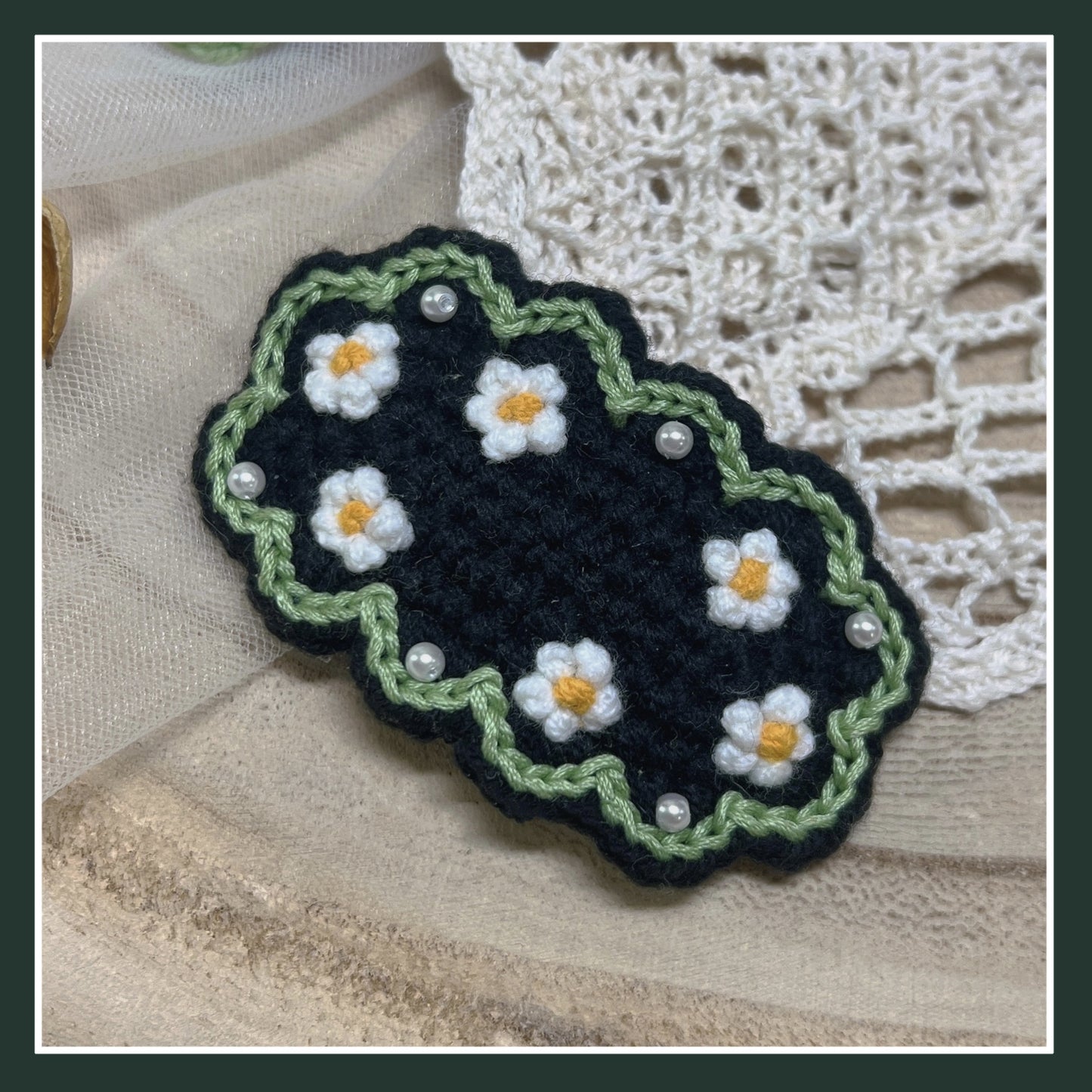 Hand Crocheted Yarn Weaving Vintage Embroidery Barrette