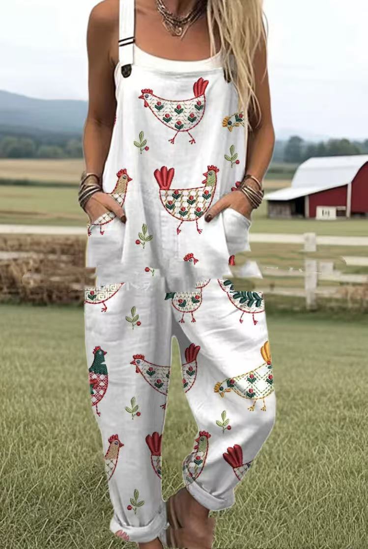 Printed Pocket Women's Suspender Trousers