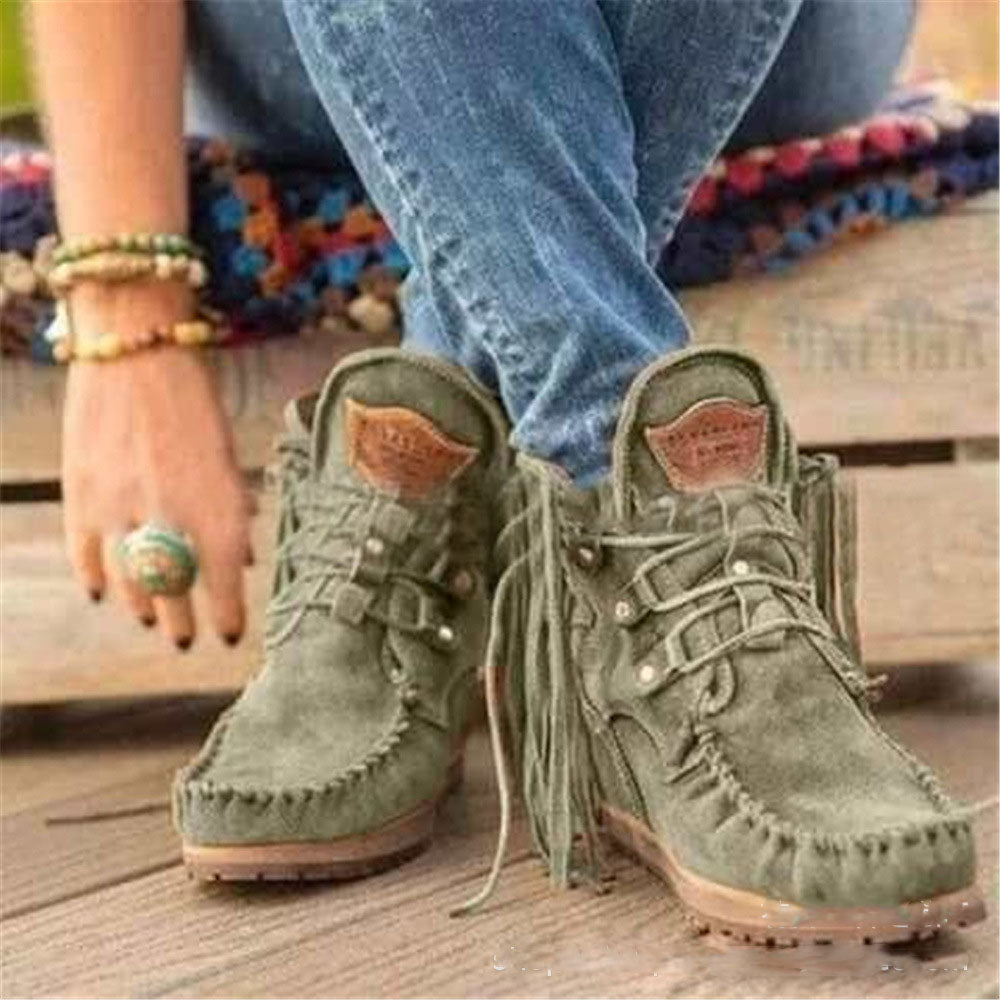 Fashion Simple Ladies Fringed Short Boots