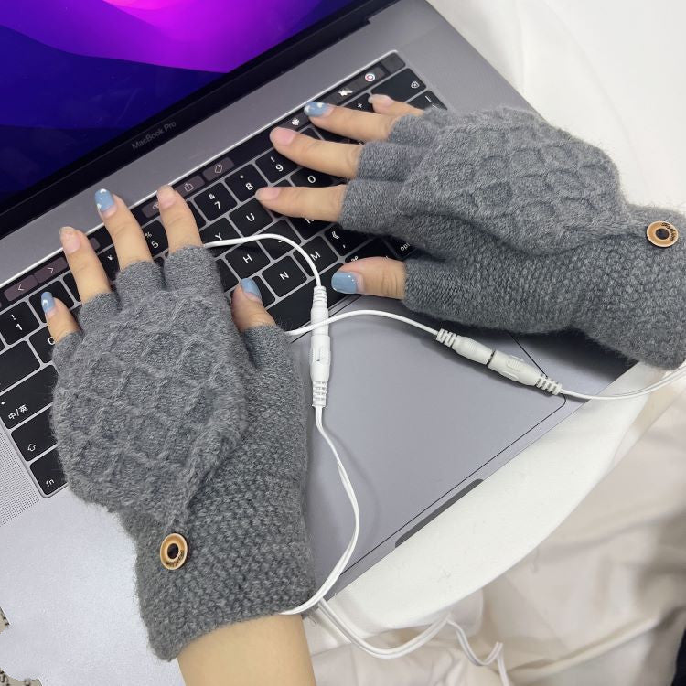 USB-strikkede jacquard-halvfinger-flip-elhandsker