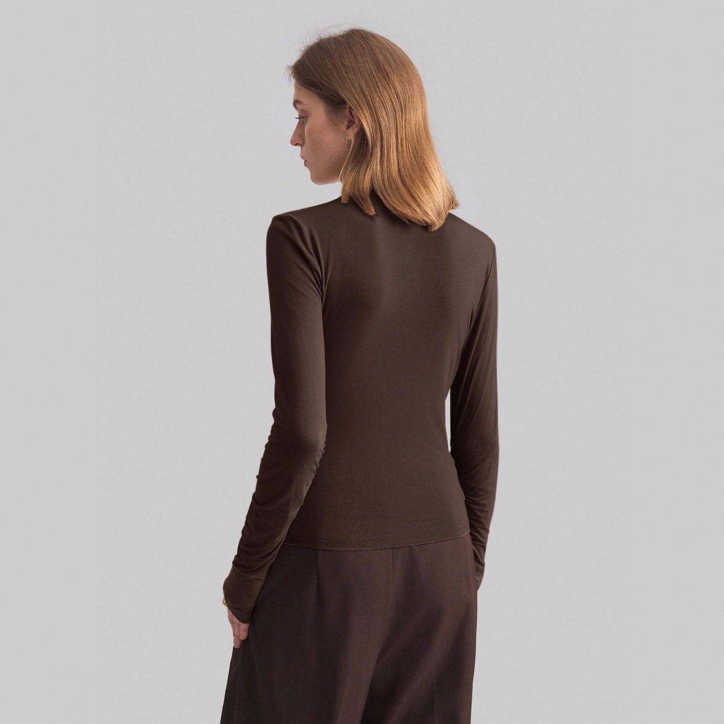 New Asymmetrical Mock-neck Slim-fit Base Top For Women