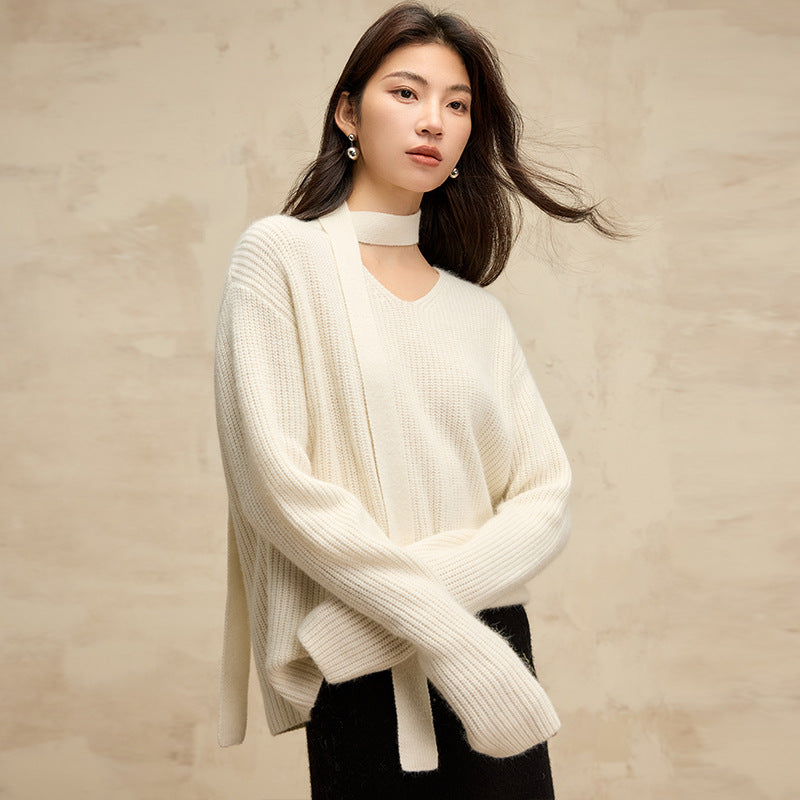 Halter Ribbon Raccoon Velvet V-neck Sweater