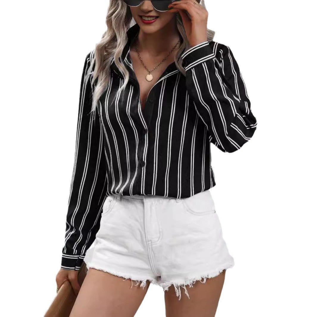 Commute Style Fashion Striped Loose Long Sleeve Shirt