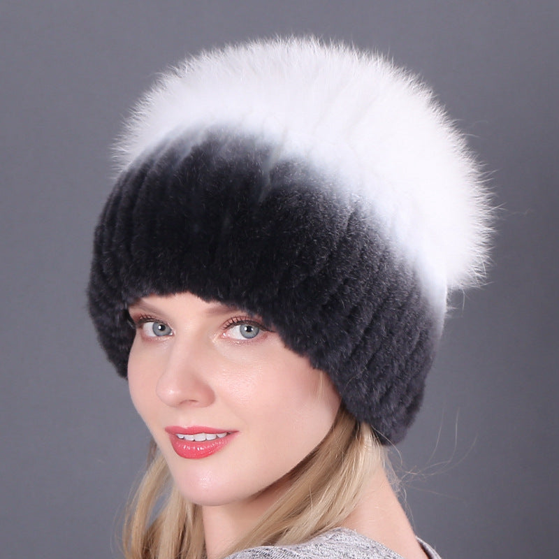 Womens Warmth-Retaining Rex Rabbit Fur Winter Hat