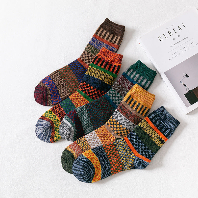Men's Strip Thick Thread Thickened Mid-calf Wool Socks