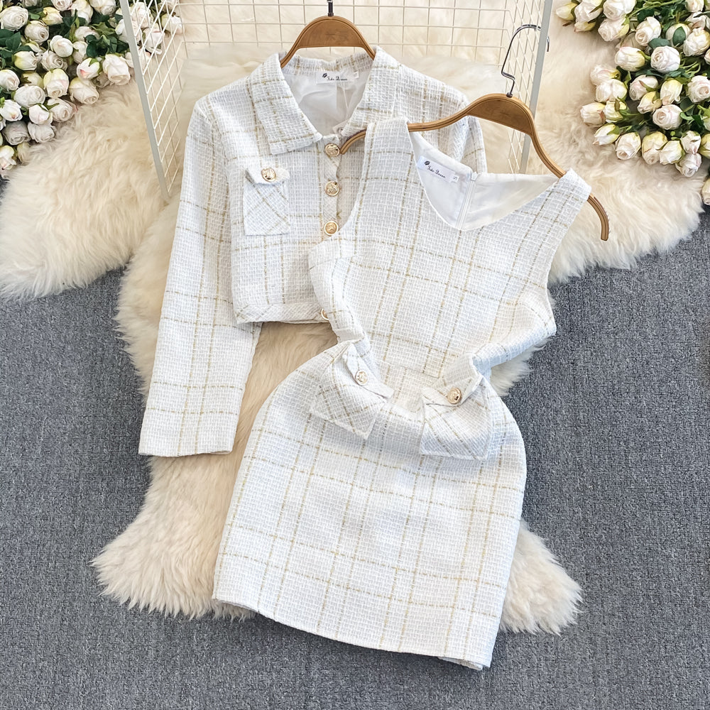 Elegant Tweed Two-piece Set With Long Sleeves