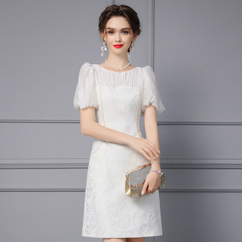 Exquisite Pearl Jacquard High Waisted A-line Skirt