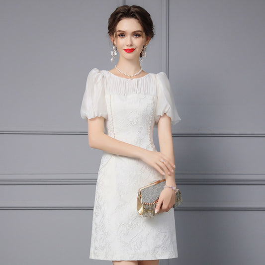 Exquisite Pearl Jacquard High Waisted A-line Skirt