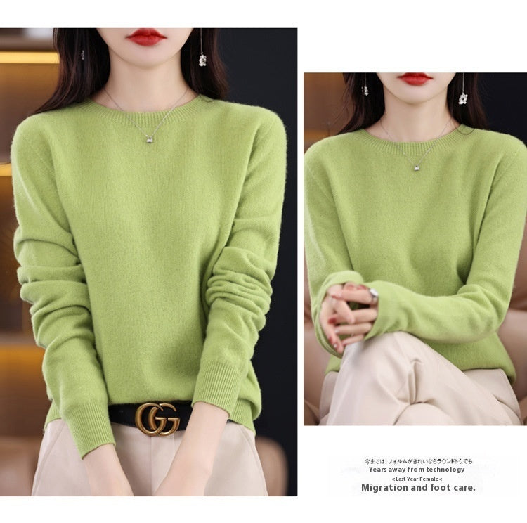 Pure Wool Sweater Crew Neck Pullover Sweater Loose Bottoming Shirt