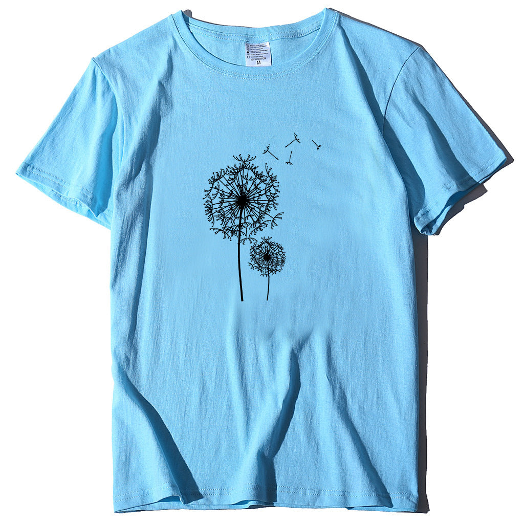 Mælkebøttemønstret mellemlang T-shirt med korte ærmer