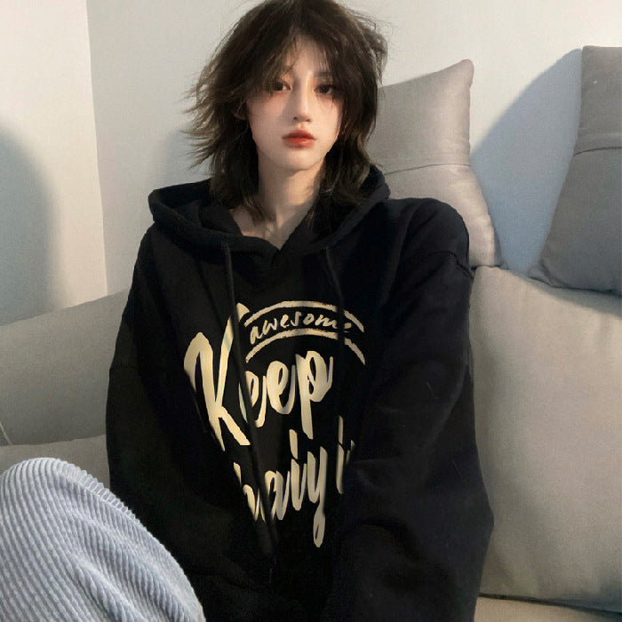 Sweater til kvinder efterår og vinter, foret med fleece, tyk, afslappet stil