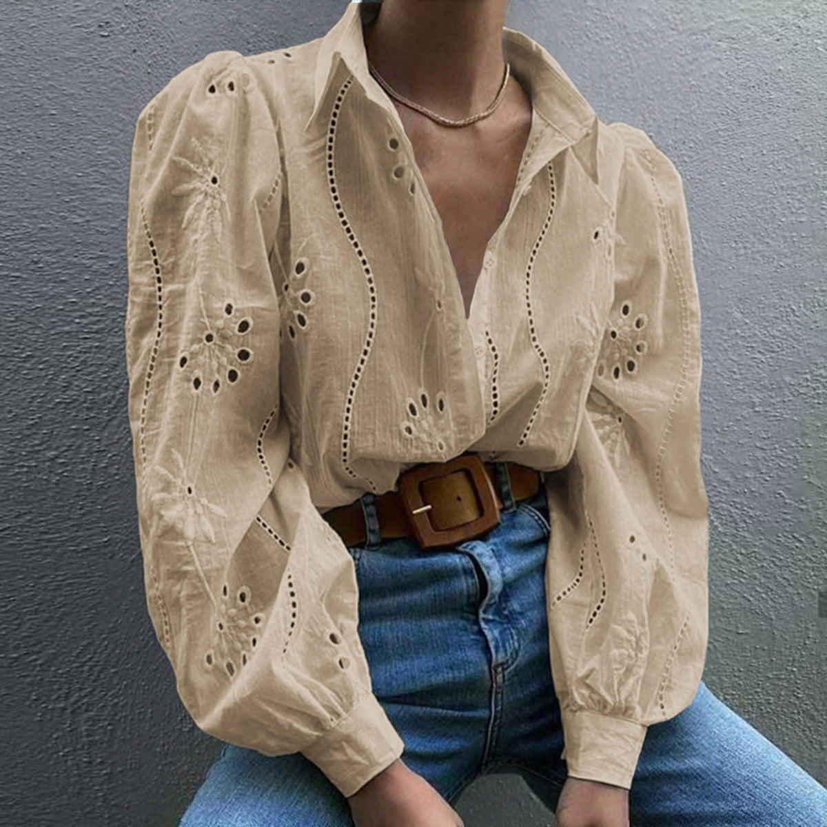 Casual Loose Fashion Hollowed-out Puff Sleeve Cardigan Top Women's Clothing