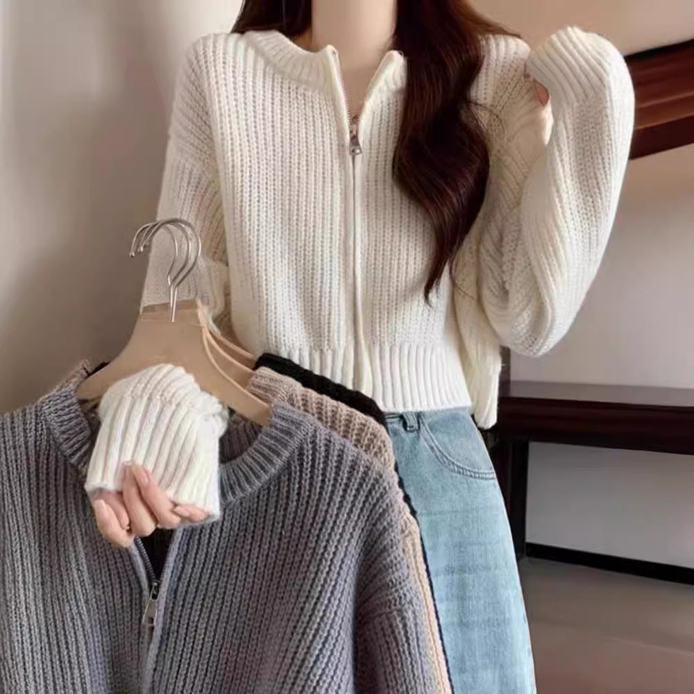 Temperament Wild Short Soft Glutinous Zipper Knitted Cardigan Sweater
