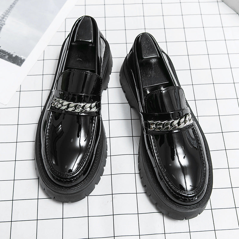Tyksålet øget lak glansfuld casual tyk hæl-loafers