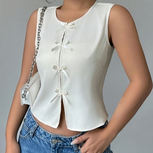 Commuter Sleeveless Bow-Tie Strap Vest For Women