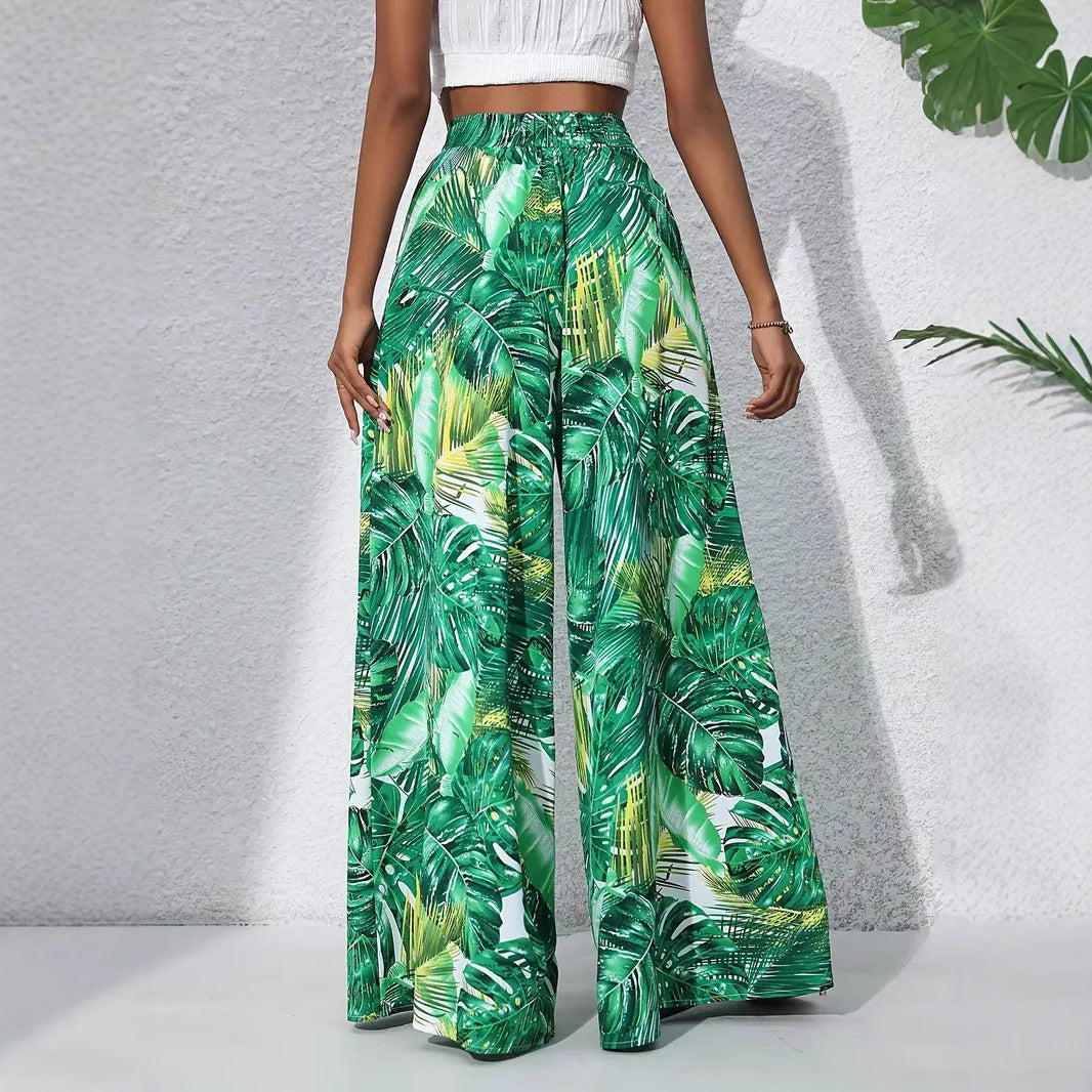 Printed Casual High Waist Wide Leg Pants Trousers