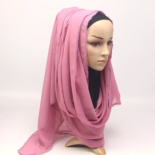 Elegant Dame Monokrom Blondepanel Perle Chiffon Tørklæde