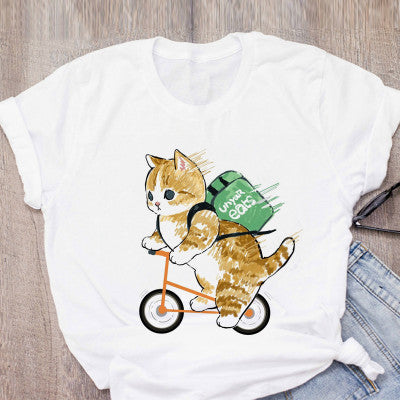 Personality Cute Cat Print Fashion Girlfriends Couple T-shirt