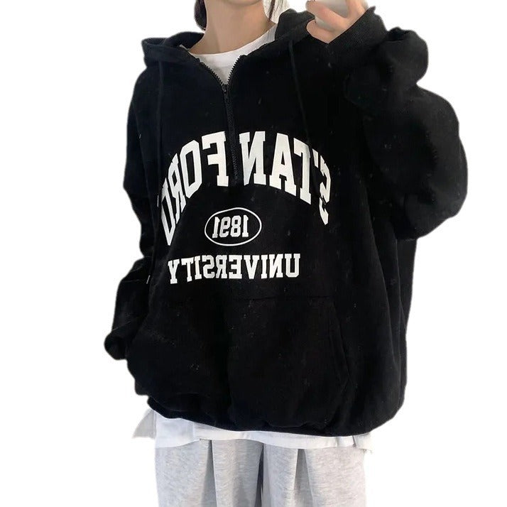 Foreign Trade Fleece Zipper Sweater Women's Thin Letters