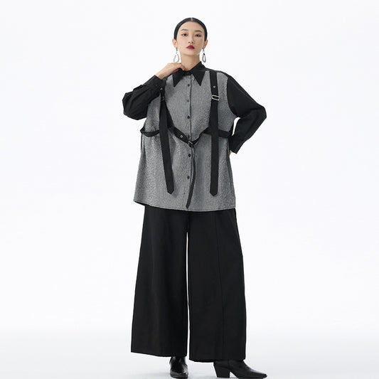 Vintage Strappy Contrast-Color Sophisticated Shirt For Women