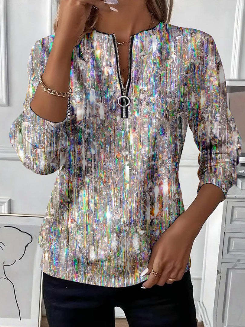 Womens Long-Sleeve Christmas-Print Sweatshirt Top