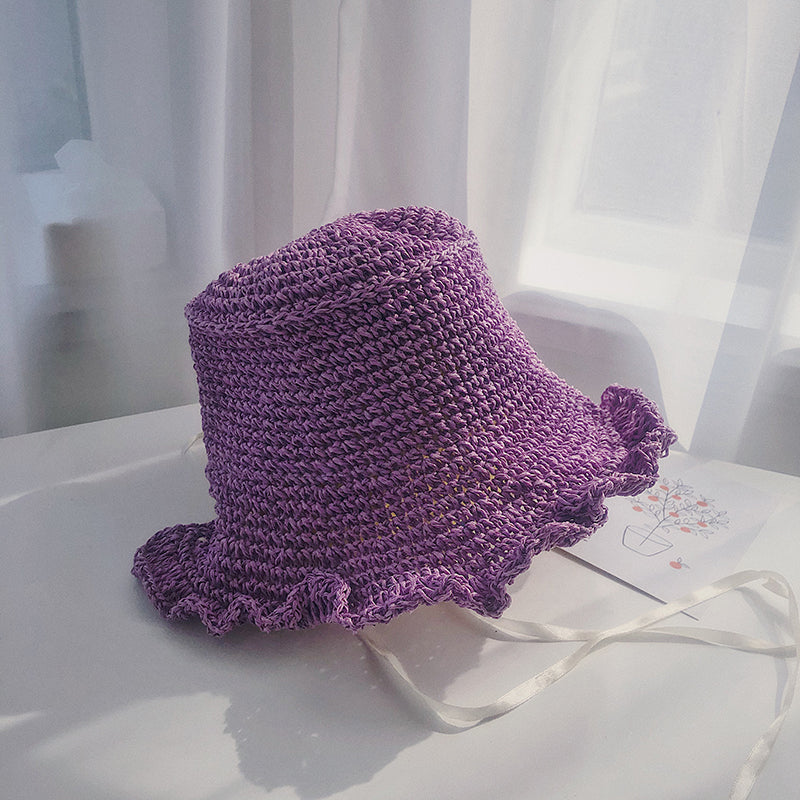 Lace Up And Upturned Cute Papyrus Ins Wind Pastoral Grass Woven Hat