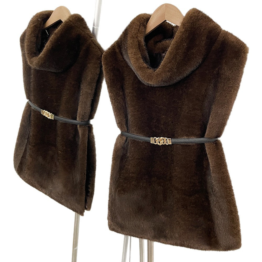 Elegant Women's Sleeveless Belt Turtleneck Top