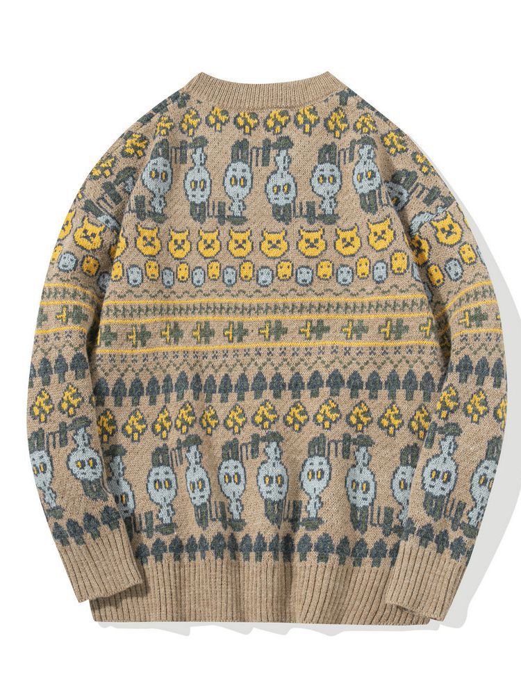 Herre Rundhalset Strikket Løs Sweater